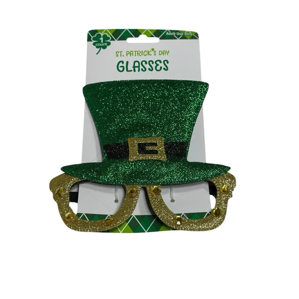 st patricks day novelty fun glasses green hat gold‎ frames glitter